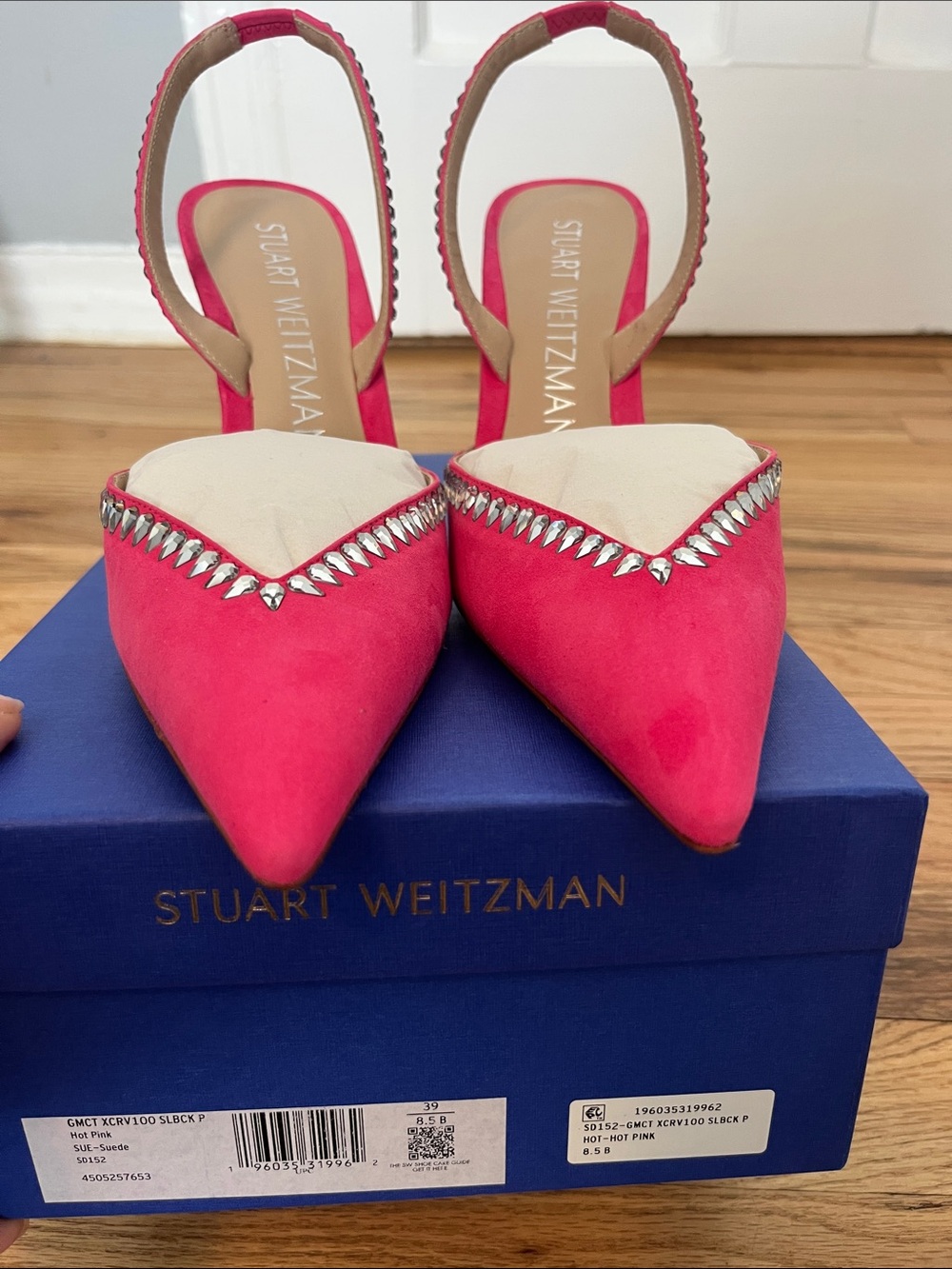 Stuart Weitzman hot pink gemcut Xcurve 100 slingback pumps NWB SZ 7 & 8.5 - Picture 10 of 10